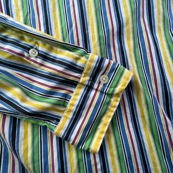 Ralph Lauren Men’s Button Up Shirt Multicolor Classic Fit Large Striped Cotton - Picture 8 of 11